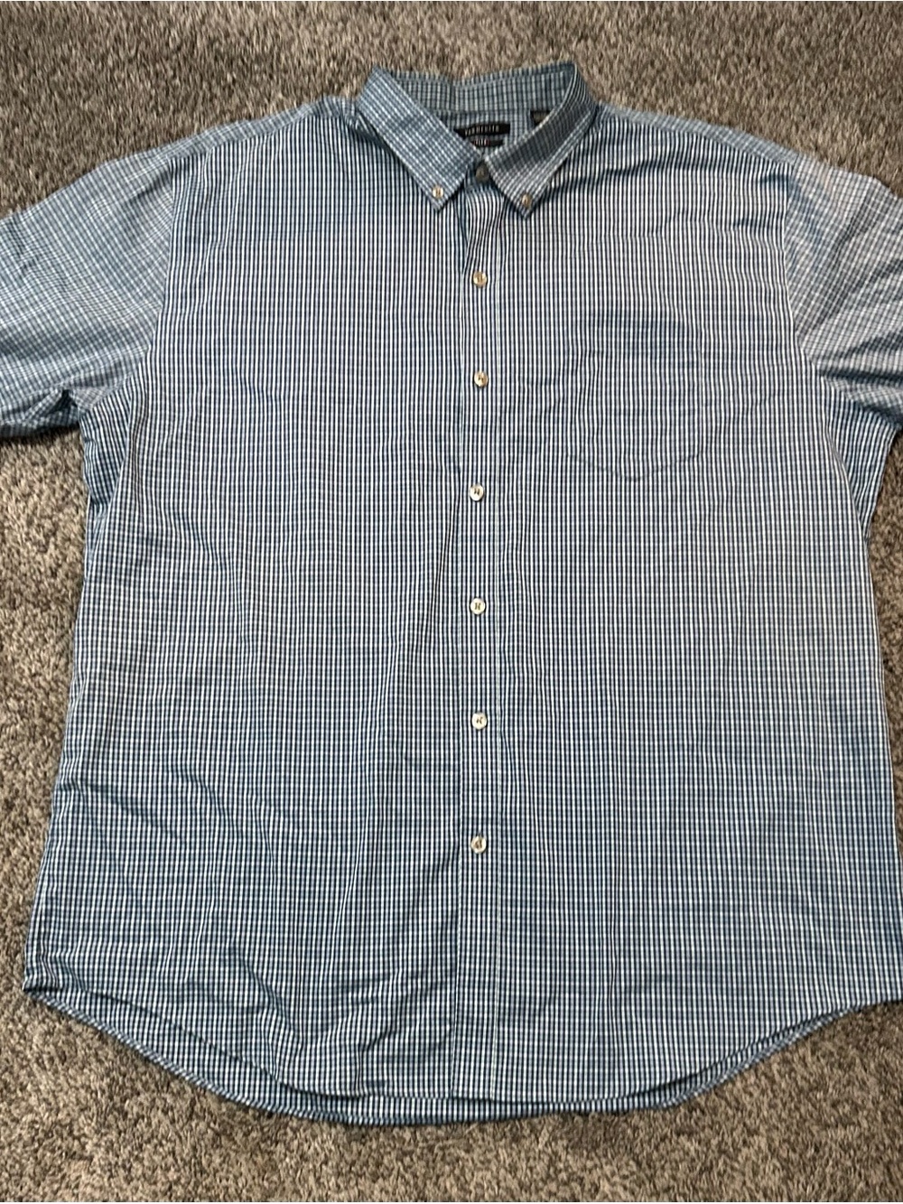 Van Heusen Men’s Blue Flex Short Sleeve Shirt, XL (17-17.5), Gingham Pattern- 10